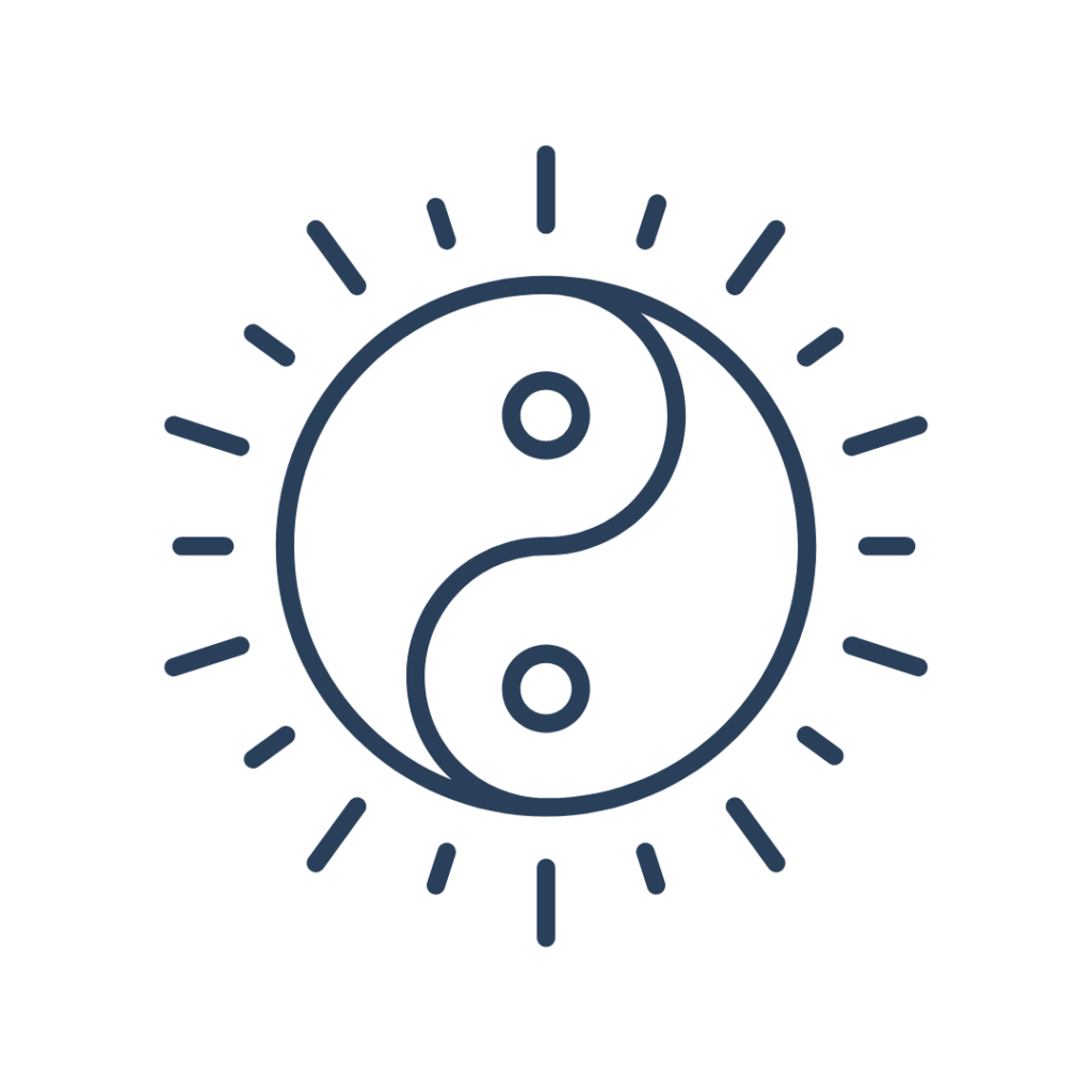 Ein Yin und Yang Icon mit Strichen drum herum.